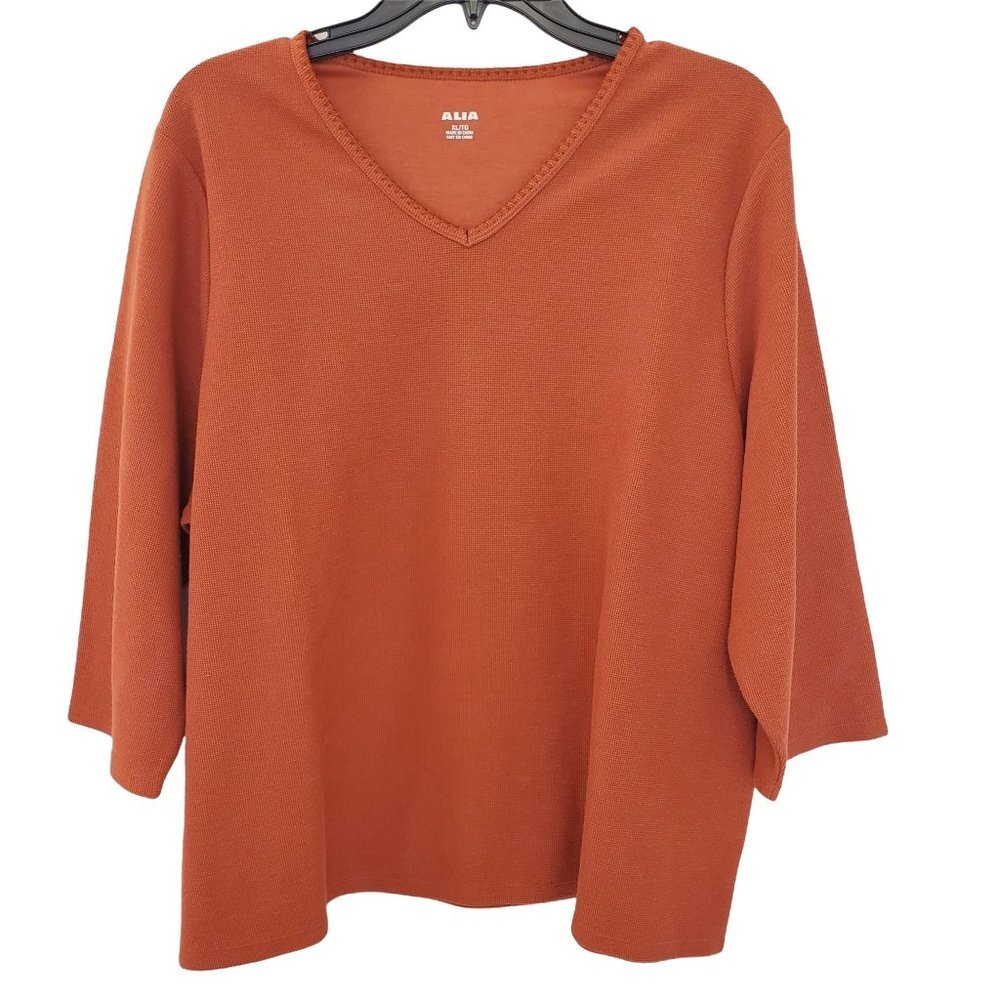 Alia Burnt Orange Classic V Neck  Top